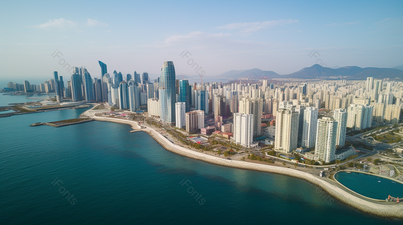现代化沿海一线城市高楼海边风光摄影,高清,摄影图,摄影图片,图片大全,摄影图免费下载